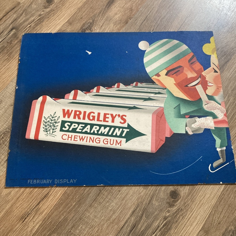 1940s Wrigley's Spearmint Chewing Gum Advertising Sign Shepard Double Sided RARE
